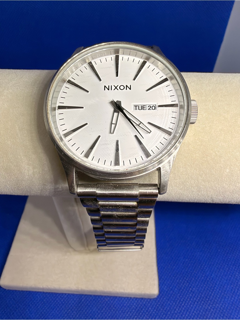 Nixon Silver Stainless Steel Watch with White Dial
